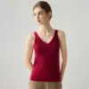 Colete de Tricô Feminino Gola V Sem Mangas de Caxemira Novo Outono/Inverno Slim Fit Versátil Afinando Camada Base Top Interno de Tricô