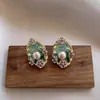 Pendientes de Perla Estilo Retro Jardín de Monet Pendientes Populares de Pintura al Óleo de Gama Alta Pendientes de Lujo Accesible para Mujer Pendientes de Diseño de Nicho