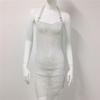 Vestido de red de pesca para mujer, estilo europeo y americano, sexy, ajustado, con falda colgante y abertura en forma de diamante, estilo picante.
