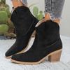 Botas de Moda de Punta con Tacón Medio Invierno Nuevas Talla Grande Tacón Grueso Boca en V Retro Botas Martin de Manga para Mujer en Stock