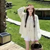 Cárdigan de punto estilo chino para mujer para otoño e invierno, con patchwork de encaje, un lazo, corte holgado y hombros caídos
