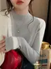 Nueva Camiseta Térmica de Estilo para Mujer, Ropa Interior de Punto, Negra Ajustada de Cachemir con Cuello Medio Alto, Suéter de Otoño/Invierno