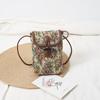 Bolsa Mini Pequeña Versátil Estilo Japonés Vintage de Lona Bordado Artístico para Mujer, Porta Teléfono, Bolso Cruzado