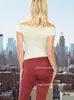 Nueva Moda de Verano Elegante Sexy Ajustado Sin Hombros Fruncido Top Camiseta para Mujer
