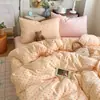 Conjunto de cuatro piezas de algodón puro fresco y dulce estilo ins, conjunto de tres piezas de gasa de doble capa ultrasuave como una nube, funda de edredón individual y doble