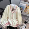Jaqueta Suéter Solta Estilo Doce Preppy Japonês e Coreano para Mulheres Nova Coleção Outono e Inverno 2025 Cardigã de Tricô Estilo Preguiçoso para Mulheres