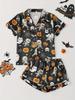Pijamas de Halloween projetados para mulheres, manga curta, verão, uso doméstico, exportação transfronteiriça, impressão digital 3D, conjunto de shorts