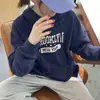 Moletom com Capuz Azul Marinho Vintage Retrô Americano para Mulheres Forrado com Lã Outono e Inverno 2024 Novo Casaco Solto Top