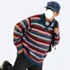 Suéter Loose estilo retrô americano com gola polo e blocos de cor para homens, novo estilo Old Money para outono e inverno, peça de tricô versátil
