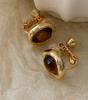 Novos Brincos Chineses de Ágata Vermelha Vintage Maillard Tiger Eye Brincos de Metal Brincos Geométricos Ovais Sem Furos para a Orelha