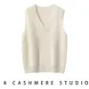 Solto e literário! Colete de tricô de caxemira para mulheres, regata com decote V profundo, suéter de estilo solto e preguiçoso, poncho pullover