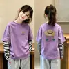 Blusa Infantil Primavera e Outono 2026 Nova Outono Infantil Algodão Puro Listrada Manga Longa Camiseta Estilosa Desenho Camada Base ins
