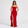 Vestido asimétrico único para mujer, entallado a la cintura, adelgazante, sin tirantes, con abertura, elegante negro, lujo ligero, vestido largo de verano