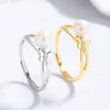 Anillo de Zirconia de Mariposa para Mujer Plata 925 Perla de Agua Dulce Anillo Abierto Nicho de Lujo Accesible Día de San Valentín Chino Joyería de Mano
