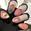 Manzana Verde Lenguaje Estelar Estilo Coreano Bloqueo de Color Dopamina Ins Lunares Franceses Ojo de Gato Estrella Ovalado Corto Nuevas Uñas Portátiles