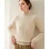 Camiseta Base de Cachemira Tejida con Cuello Medio Alto en V Grande para Mujer, Manga Larga, Cálida y Gruesa