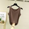 Chaleco de Algodón con Hilo de Ala Ancha y Cuello Redondo Verano Nuevo Camiseta Base de Algodón con Hilo Sin Mangas Adelgazante Todo Fósforo Top para Mujer