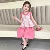 Conjunto de Dos Piezas de Encaje Floral para Niñas 2026 Verano Nueva Moda Atuendo Elegante para Niñas Pequeñas Ropa de Verano para Niños Pequeños