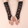 Guantes Largos de Encaje Negro con Velcro Novia Boda Lolita Malla Mangas con Lazo Cubrebrazos