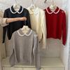 Novo Suéter de Tricô Casaco Engrossado Gola Boneca Suéter de Renda Inverno Suéter de Tricô Solto Top para Mulheres