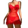 Europa y Estados Unidos verano nuevo sexy lencería club nocturno perspectiva plisada falda con tirantes tanga encaje tentación 2611