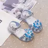Sandalias de Verano 2026 para Niñas, Abiertas en la Punta, con Flores de Pedrería, Estilo Princesa