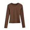Camiseta feminina justa com gola redonda pequena, estilo Kardashian europeu e americano, nova cor sólida, top justo de celebridade da Internet