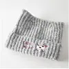 Gorro de Punto con Orejas de Gato de Color Sólido Bordado de Gatito de Dibujos Animados para Mujer, Sencillo y Versátil, Dulce y Lindo, Gorro de Lana Cálido para Proteger las Orejas