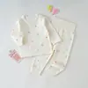 Conjunto de outono com top de manga longa e calça de algodão puro classe A para bebês, meninos e meninas, conjunto de cintura alta com estampa de desenho animado para todas as estações