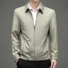 Jaqueta masculina casual para primavera e outono, casaco executivo para pais de meia-idade, cor sólida, gola de lapela, jaqueta com zíper