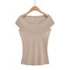 Sexy Camiseta de Manga Corta con Hombros Descubiertos para Mujer, Elegante Top Adelgazante de Hombros Descubiertos de Corte Ajustado, Elegante Camiseta Básica Ajustada