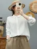 Camisa de manga comprida em gaze de algodão puro de camada dupla para mulheres, projetada para exportação ao Japão, com linhas plissadas e uma textura macia e amigável à pele