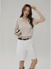 Blusa de Tricô Retrô Francês com Fio de Seda Gelada, Manga Curta, para Mulheres, Verão, High-End, Afinando a Cintura, Cintura Marcada, Ombro Reto, Blusa Fina