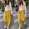 9893 Da Ai Mei Yi Yuan Otoño 2026 Nuevos Pantalones Casuales Amarillos de Cintura Alta Sueltos Rectos Largos de Color Sólido Pantalones para Mujer
