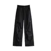 Pantalones de Trabajo de Alta Gama con Remaches Negros para Mujer, Primavera 2026, de Tiro Alto, Corte Holgado, Pierna Recta Adelgazante con Efecto de Caída, Pantalones de Pierna Ancha
