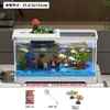 Aquário Personalizado para Uso Doméstico na Sala de Estar, Aquário de Mesa com Paisagismo, Filtração, Oxigenação, Tanque Ecológico Tudo-em-Um com Tampa, Aquário para Peixes Dourados