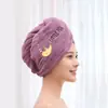 Touca de banho feminina de dupla camada em fleece coral, espessa, macia, absorvente, secagem rápida, toalha para secar o cabelo, atacado de fábrica