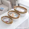 Cesta de almacenamiento tejida con cuerda de algodón de bloques de color simples, adecuada para guardar cosméticos, bocadillos y otros artículos diversos; cesta de almacenamiento plegable