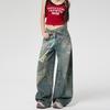 Jeans de Pierna Ancha Naranja Infantil con Diseño de Cadena Impreso en 3D Vintage para Mujer, Holgados y Favorecedores, Pantalones Versátiles de Largo Completo.