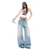 Jeans Laranja Infantil com Padrão Bigode de Gato, Design Lavado, Perna Larga para Mulheres, Caimento Solto, Emagrecedor, Valoriza a Silhueta, Tendência, Versátil, Calça de Perna Curva.