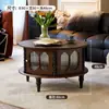 Mueble de TV Retro Francés de Madera Maciza, Mueble de TV de Pie Estilo Antiguo, Combinación de Mesa de Centro, Juego Completo de Muebles para Sala de Estar Americana
