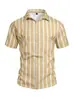 Ropa de Hombre Transfronteriza Europea y Americana Amazon Verano Nuevo Estilo Solapa Rayas Vacaciones Camisa de Manga Corta Camiseta de Manga Corta de Playa para Hombre