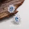 Brincos de Girassol com Zircônia Quente e Popular Europeus e Americanos Luxo Leve Girassol Coríndon Vermelho Espinélio Azul Claro Brincos de Flor para Mulheres