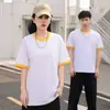 Camiseta de Manga Corta de Algodón Puro Estilo Europeo y Americano para Hombre, Nuevo Estilo 2026, Cuello Redondo, Bloques de Color, Moderna, Corte Holgado, Camiseta Estilo Japonés para Mujer, Estilo Trendy Ins