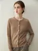 Cardigã de cashmere oco 100% puro estilo old money para mulheres, jaqueta de tricô de manga longa com gola redonda, top leve