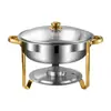 Estufa de acero inoxidable con rejilla, aislada, para buffet, redonda y dorada, para restaurante, calentador de alimentos