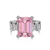 Anillo Rosa con Forma de Corazón de Plata de Ley 925 para Mujer, Estilo Ins Transfronterizo, con Diamante Rosa, Anillo de Diamante de Alto Carbono Súper Brillante, Anillo de Boda Europeo y Americano