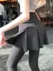 Calça de yoga falsa de duas peças com saia que cobre o quadril, roupa de ginástica feminina, calça tubarão, plus size para mulheres plus size, calça-saia para corrida esportes pilates