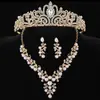 Juego de joyería nupcial europeo y americano, juego de collar y pendientes de corona de aleación con diamantes de imitación, accesorios para tocado de vestido de noche de boda