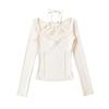 Estilo Francés Sexy Cintura Ceñida Sexy Encaje Cintura Ceñida Manga Larga Camiseta Elástica Ajustada Color Sólido Base Top Estilizador